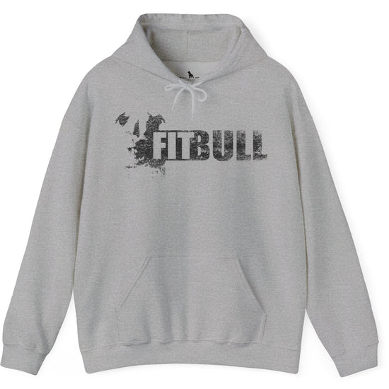 Grey hoodie with 'FITBULL' mivational fitness design.