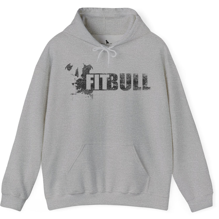 Grey hoodie with 'FITBULL' mivational fitness design.