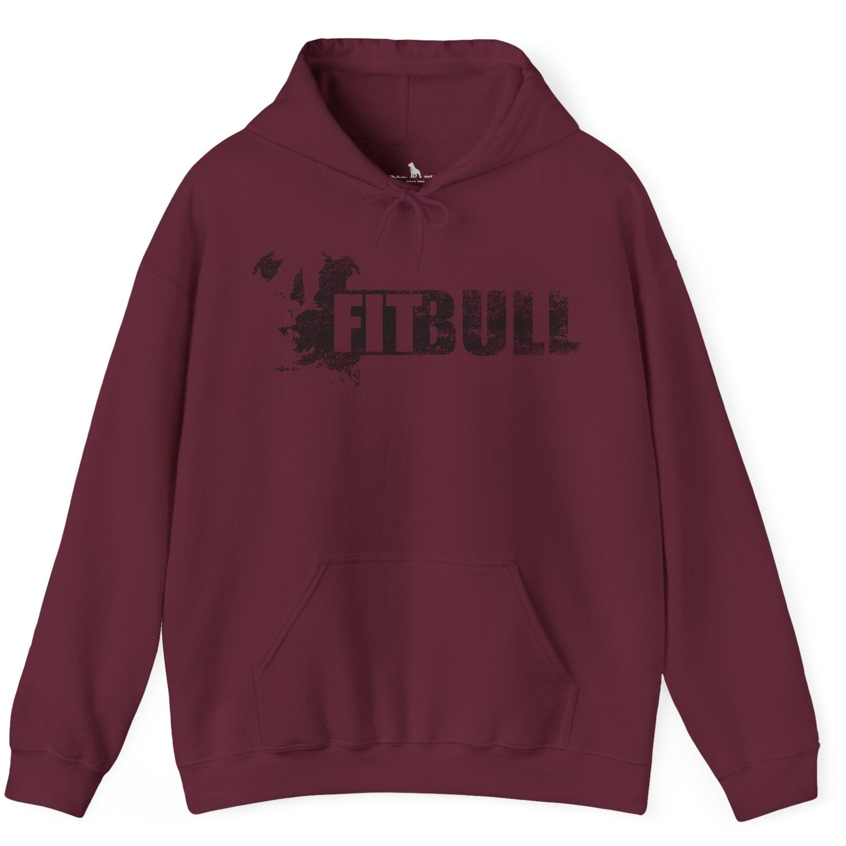 Maroon hoodie with 'FITBULL' mivational fitness design.