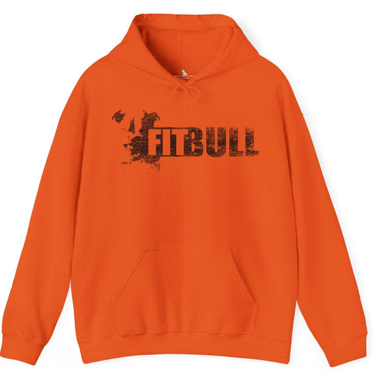 Orange hoodie with 'FITBULL' mivational fitness design.