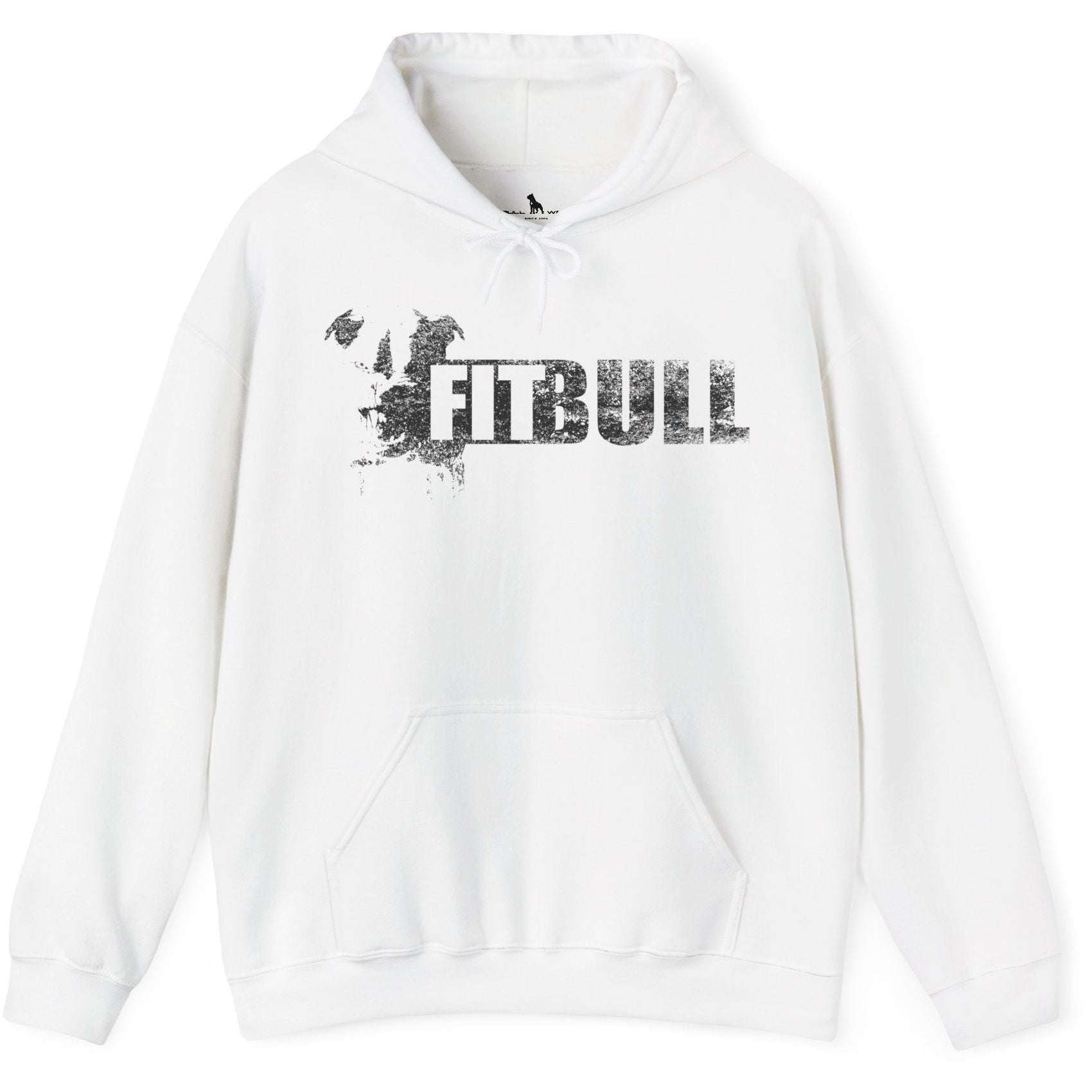 White hoodie with 'FITBULL' mivational fitness design.