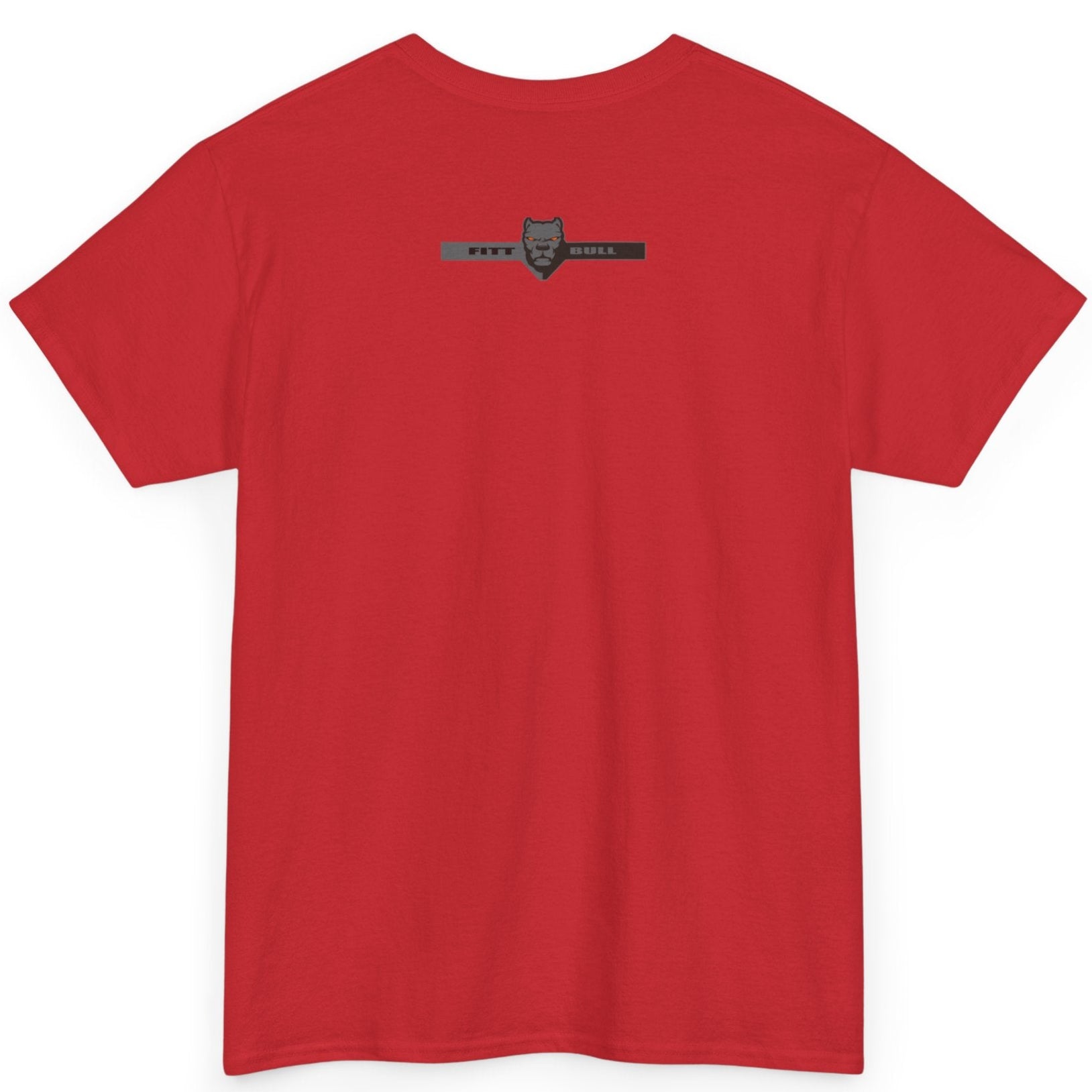 Fitbull Red t-shirt with a logo on the back against a white background