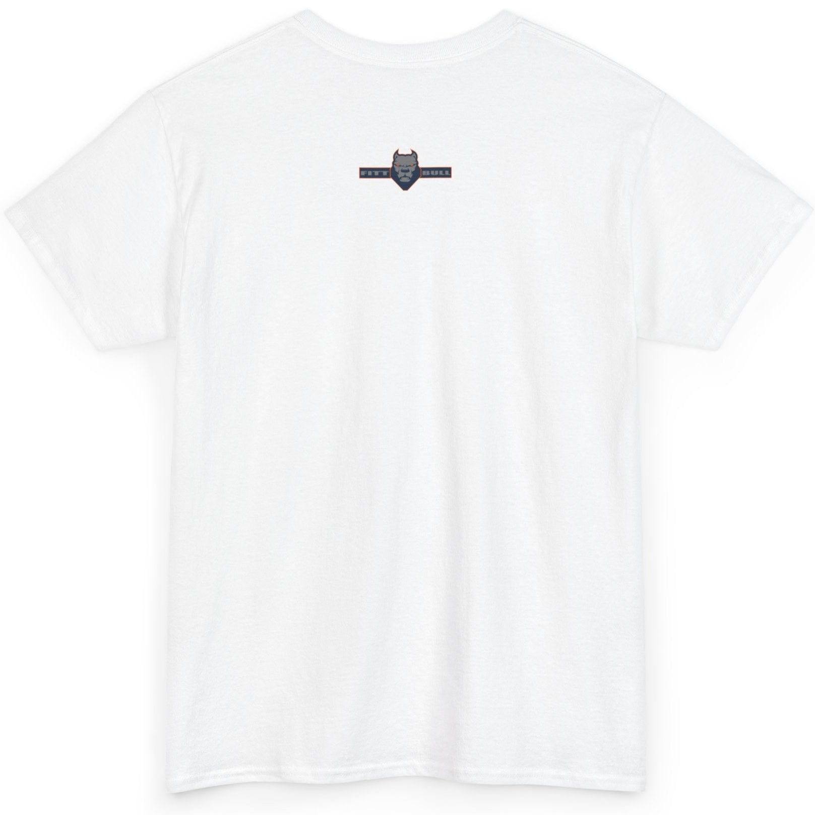 White Fitbull t-shirt with a small black logo on the back. Fitness and Bodybuilding motivating.