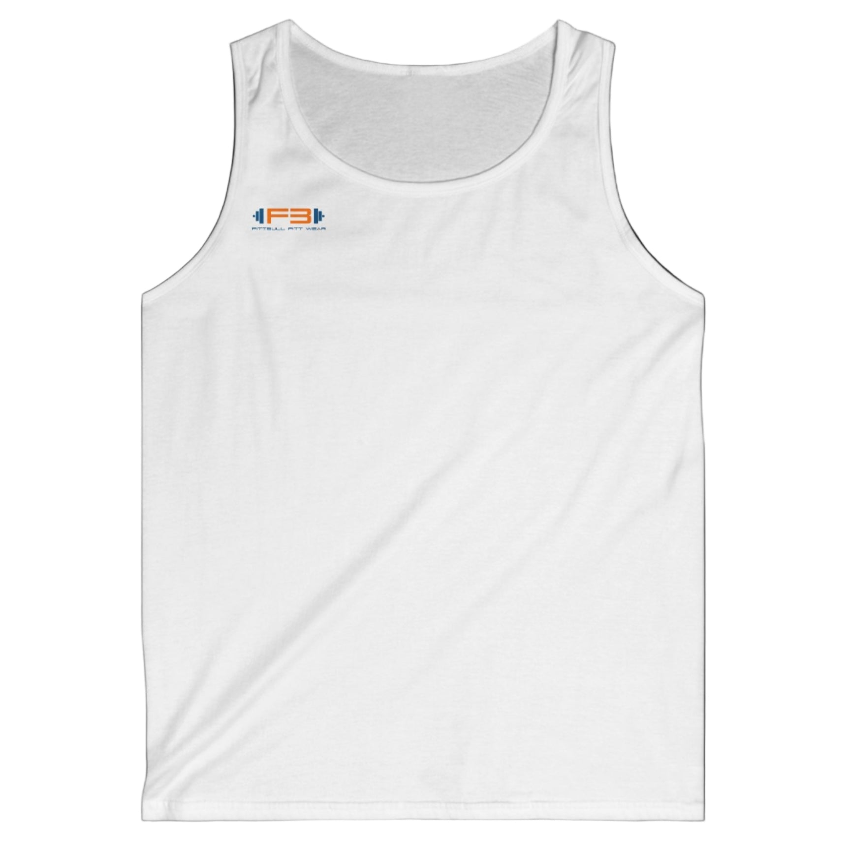 a white Fitbull sports tank top branded with the Fitbull Fit Wear logo