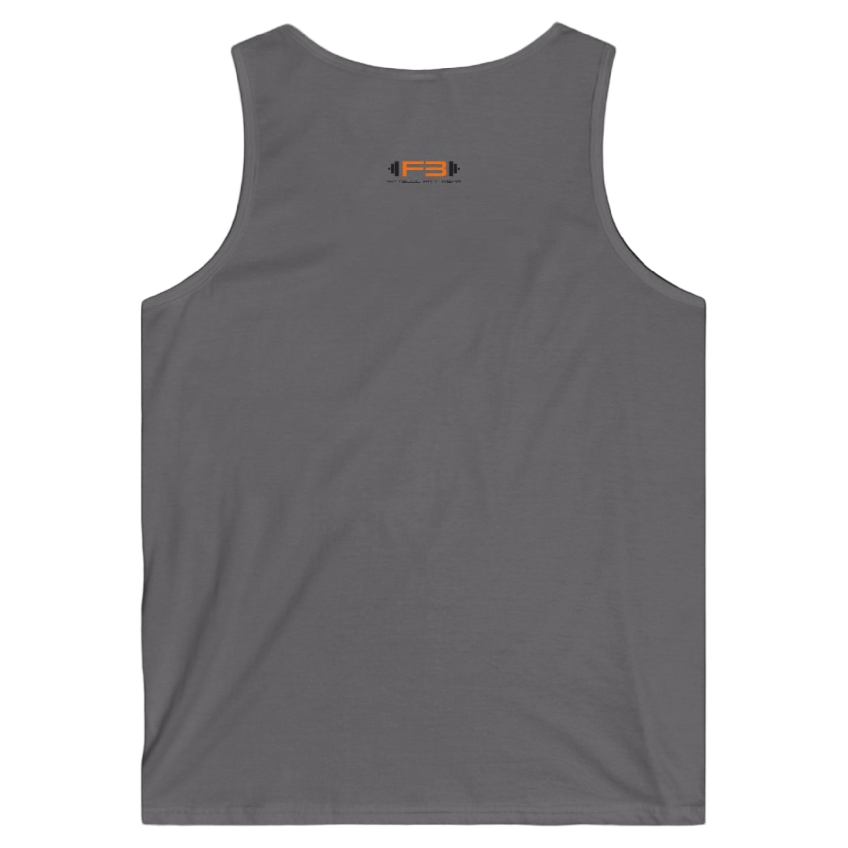  a silver Fitbull sports tank top branded with the Fitbull Fit Wear logo back view