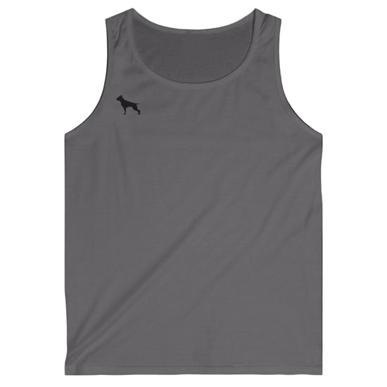  a grey Fitbull sports tank top branded with the Fitbull Fit Wear logo