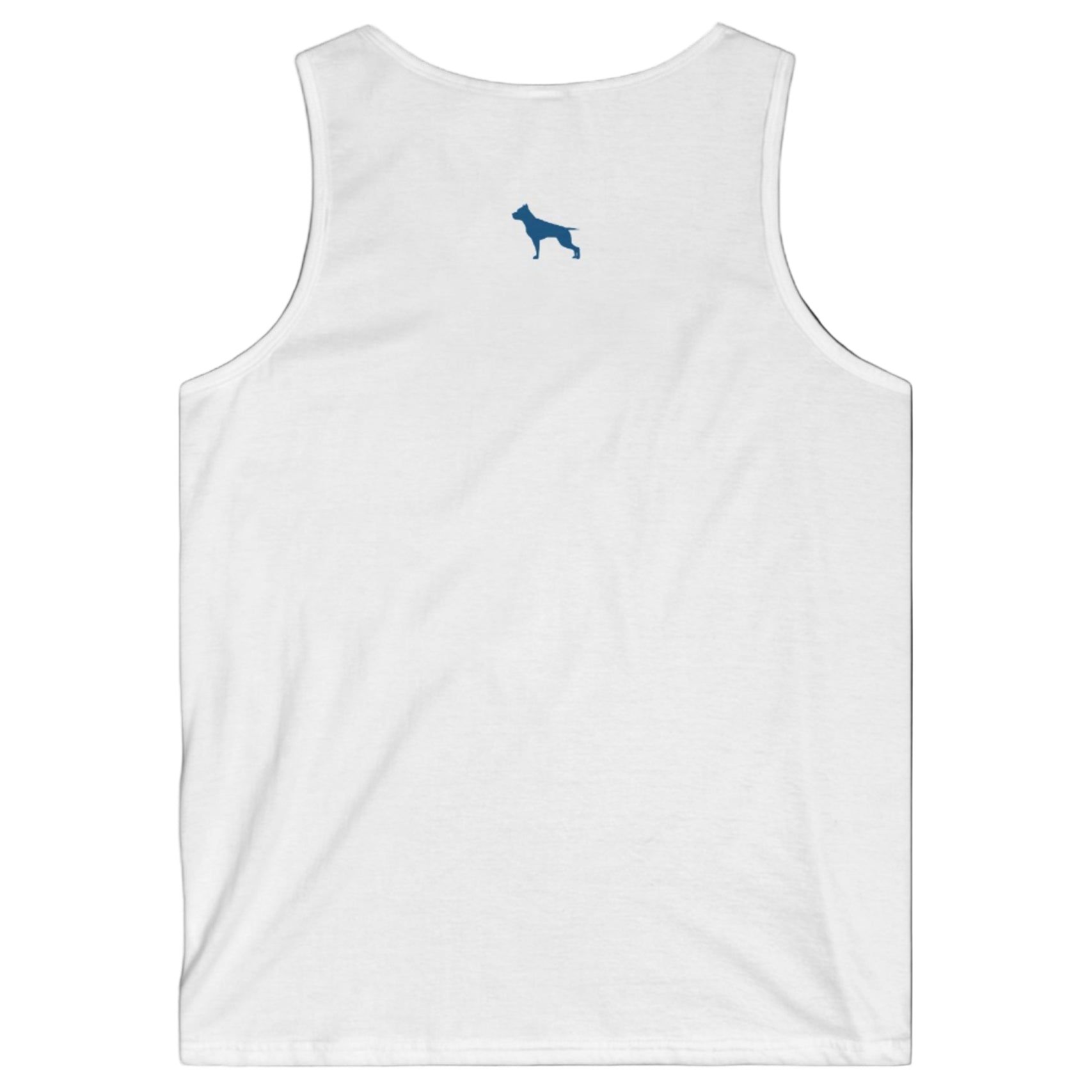 a white Fitbull sports tank top branded with the Fitbull Fit Wear logo back view