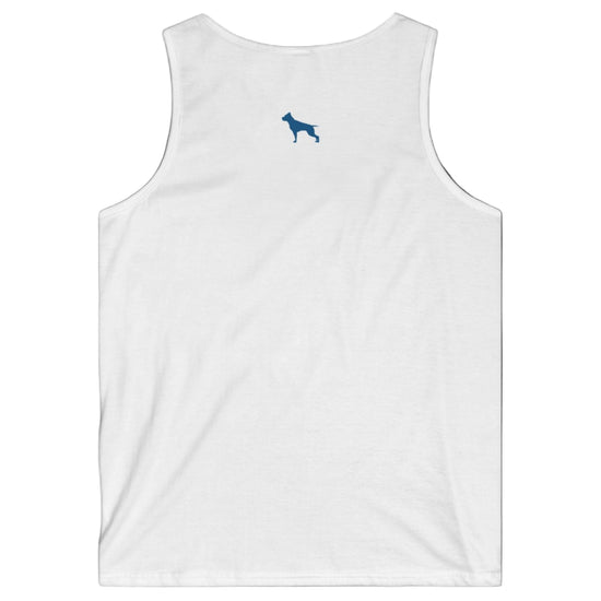 a white Fitbull sports tank top branded with the Fitbull Fit Wear logo back view