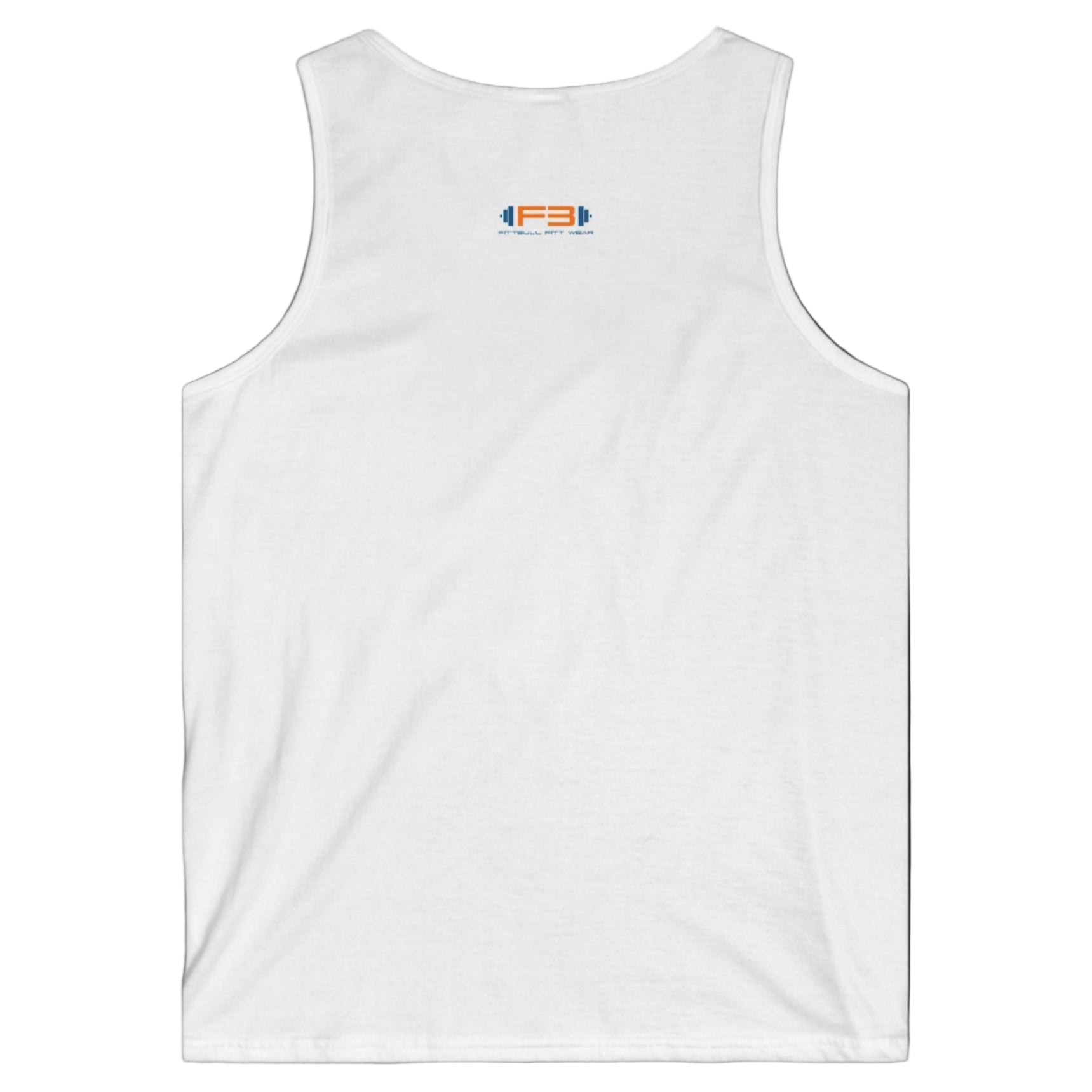  a white Fitbull sports tank top branded with the Fitbull Fit Wear logo back view