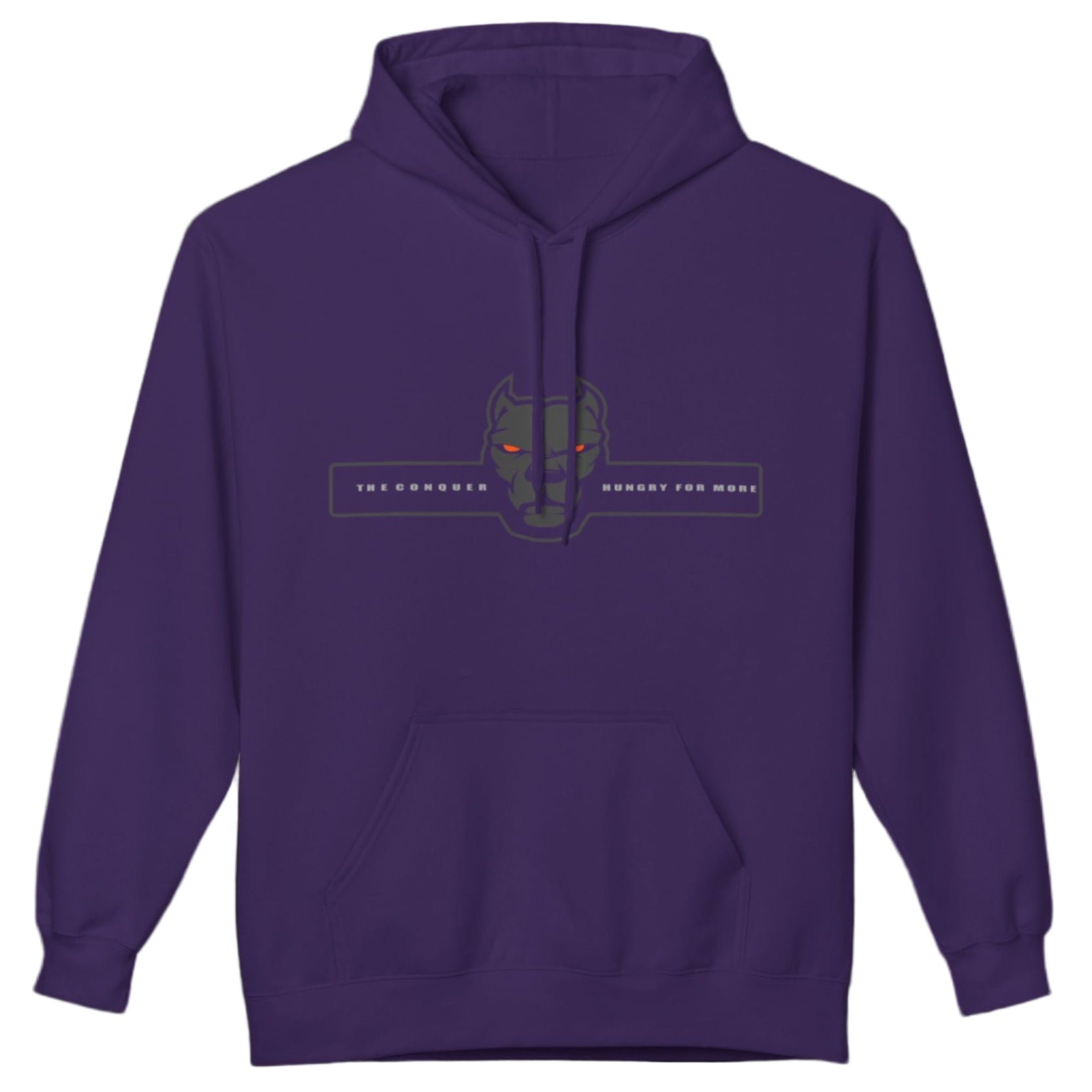 purple sporty hoodie for fitness and bodybuilding training by the brand Fitbull, branded with a logo and a motivating motif front view