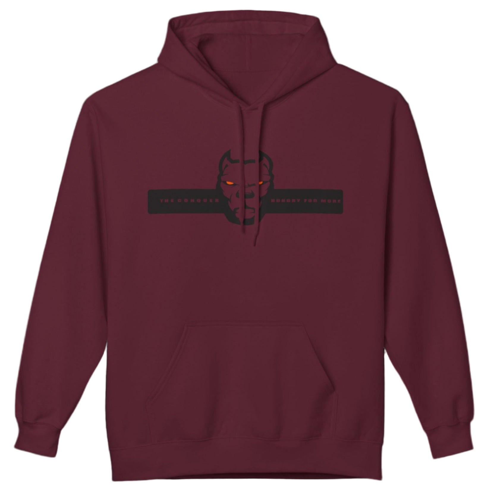 red sporty hoodie for fitness and bodybuilding training by the brand Fitbull, branded with a logo and a motivating motif front view