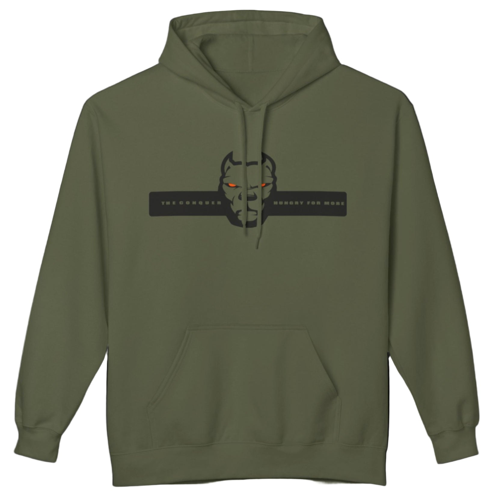 green sporty hoodie for fitness and bodybuilding training by the brand Fitbull, branded with a logo and a motivating motif front view