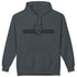 grey sporty hoodie for fitness and bodybuilding training by the brand Fitbull, branded with a logo and a motivating motif front view 