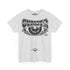 A light heather gray short-sleeve t-shirt with a large black graphic print on the front. The graphic features the words 'Gymnast' and 'Blood Sweat and Iron' in a distressed font, surrounding a vinyl record design with wings.