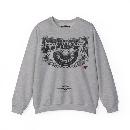 A heather gray crewneck sweatshirt featuring a leopard print graphic on the front with the text 'MAHJ' and a matching leopard print bow underneath.