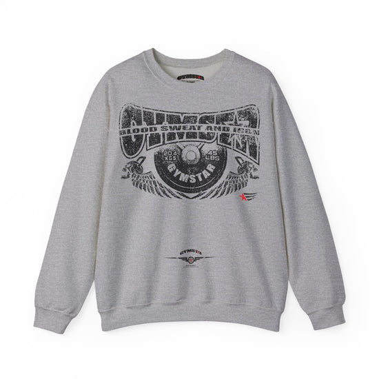 A heather gray crewneck sweatshirt featuring a leopard print graphic on the front with the text 'MAHJ' and a matching leopard print bow underneath.