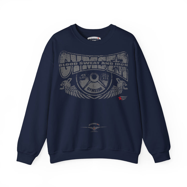 A navy crewneck sweatshirt featuring a leopard print graphic on the front with the text 'MAHJ' and a matching leopard print bow underneath.