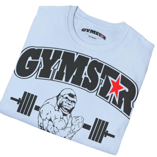 A light blue Gymstar fitness t-shirt with the brand logo and a motivating design Training Day. Midle lose up front view.
