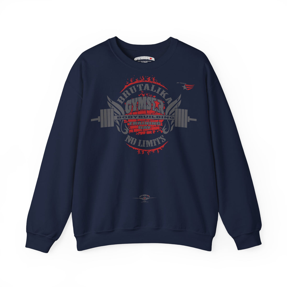 Navy blue sweatshirt with a map design and text on a white background