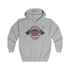 A light heather gray zip-up hoodie with a front graphic print featuring a barbell, wings, and the text 'SHUVALIKE GYMSTAR' and 'NO LIMITS'.