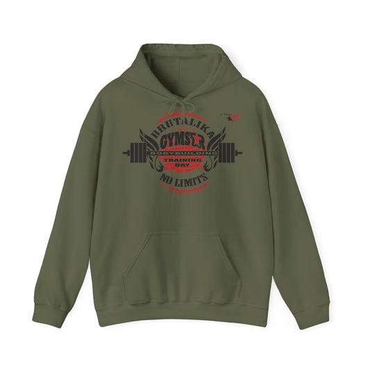 A dark gray pullover gymstar hoodie with a small chest graphic reading '45 / 47' in red, white, and blue, displayed on a clean white background.
