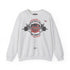 A light heather gray crewneck sweatshirt featuring a large graphic print on the front with a barbell, wings, and the text 'BRUTALIKA GYMSTAR GYMNASTICS MI LIMITS' in black and red.