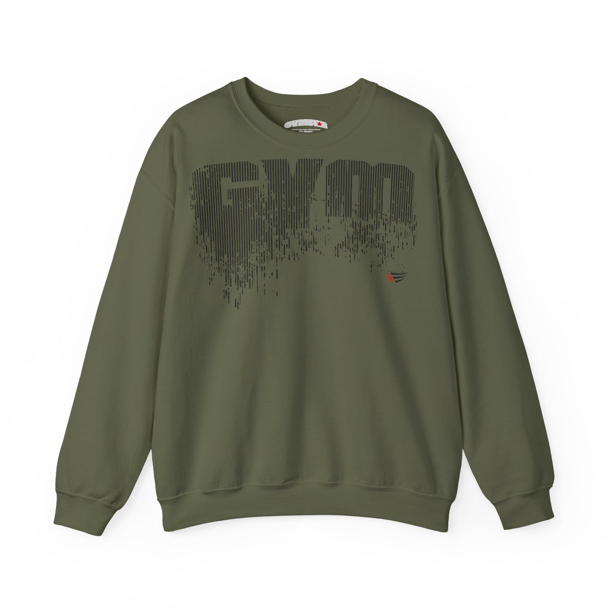 Green sweatshirt with a logo on a white background