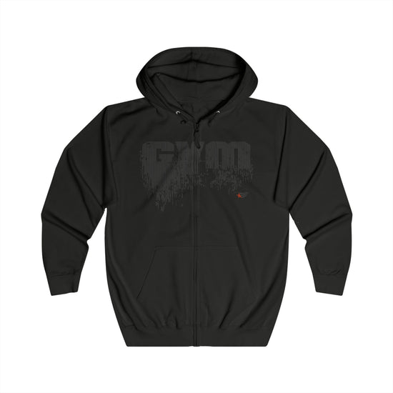 Black hoodie with 'GYM LOVEFLUX' text on a white background