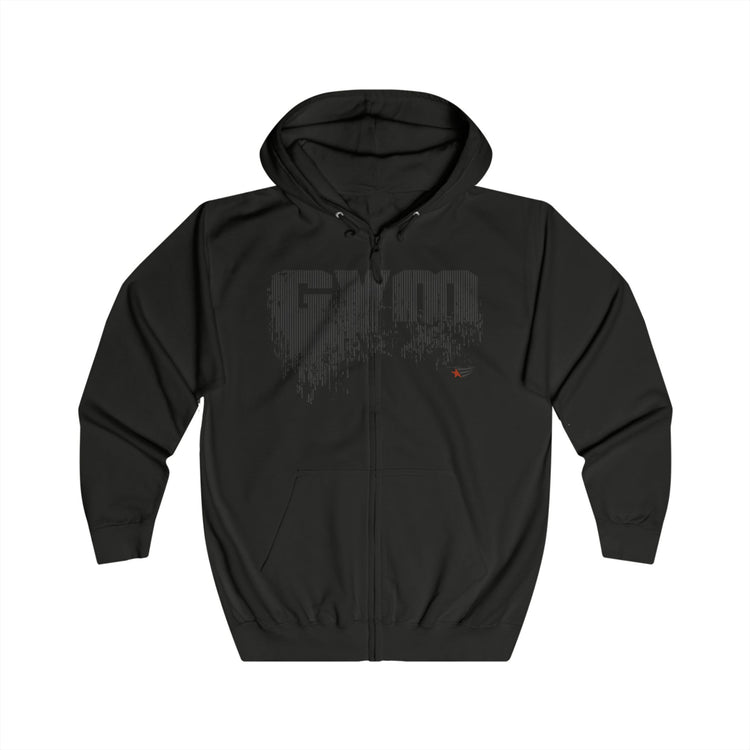 Black hoodie with 'GYM LOVEFLUX' text on a white background