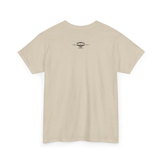 A plain beige short-sleeve crewneck t-shirt shown from the back, isolated on a white background.