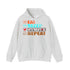 A light heather gray pullover hoodie with a graphic on the chest reading 'EAT SLEEP GYMSTAR REPEAT' with small fitness-themed icons above each word, shown on a plain white background.