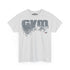 A light gray heather crewneck t-shirt featuring a large, stylized 'GYM' graphic in dark gray with a dripping paint effect on the chest, and a small red and white logo on the lower right of the graphic.