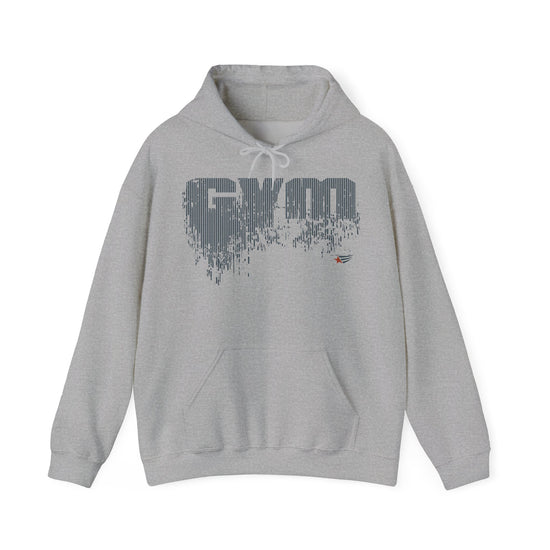 Gray Gymstar hoodie with graphic design and text on a white background