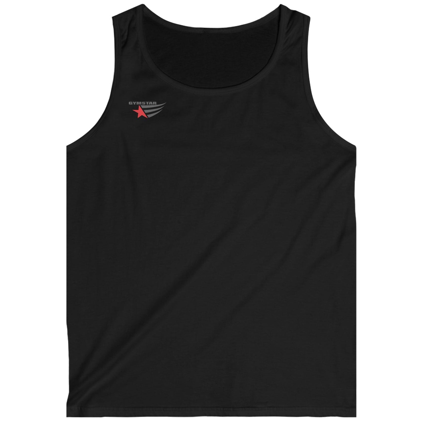 Black Gymstar fitness tank top with a logo on a white background