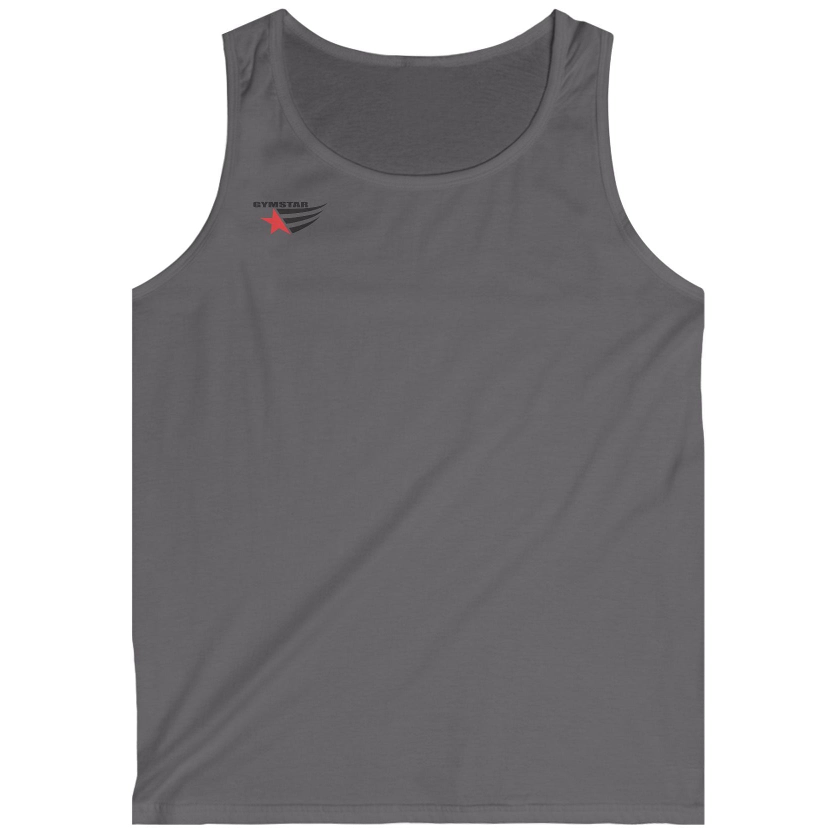 Gray Gymstar-fitness-tank top with a logo on a white background