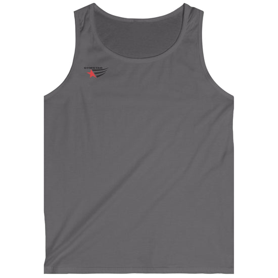 Gray Gymstar-fitness-tank top with a logo on a white background