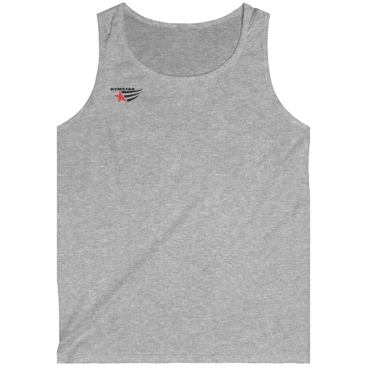 Gray Gymstar-fitness tank top with a logo on a white background