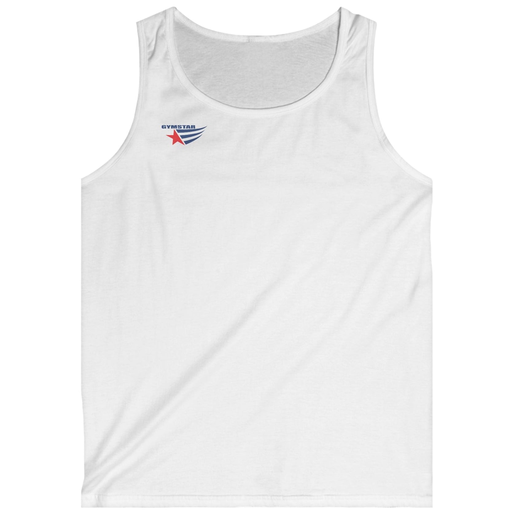 White Gymstar tank top with a logo on a white background