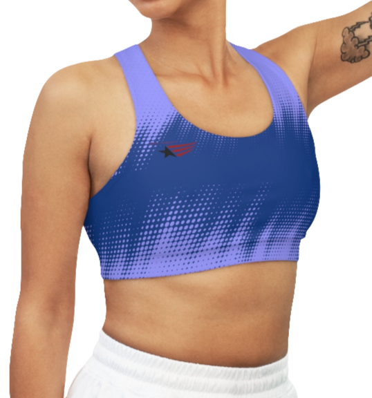 The Muscle Agents Fitness Yoga Seamless Sports Bra in Blue and Navy