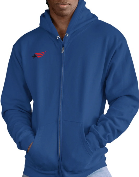 Blue full zip hoodie Gymstar with a logo on the chest.