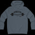 Sport sports grey athletic hoodie gymstar with black graphic featuring the text "ATHLETIC BODYBUILDING MUSCLE DEPARTMENT," a barbell illustration, and small GYMSTAR logo on the chest.