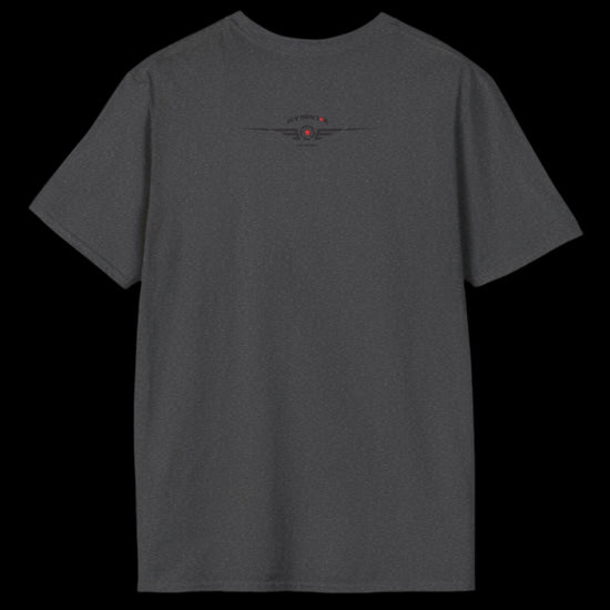 A sharcoal Gymstar T-shirt, branded with the company logo and a motivational print, Get More Power back view.