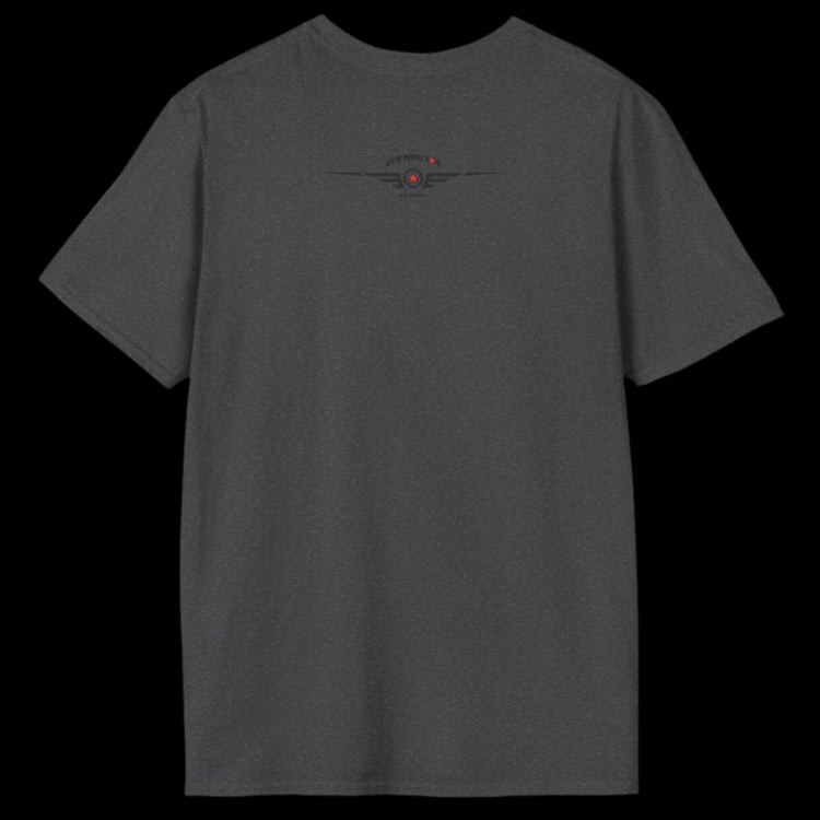 A sharcoal Gymstar T-shirt, branded with the company logo and a motivational print, Get More Power back view.