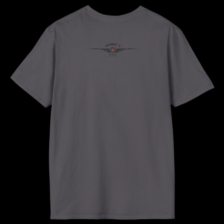 A grey Gymstar T-shirt, branded with the company logo and a motivational print, Get More Power back view.