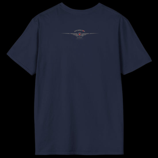 A navy blue Gymstar T-shirt, branded with the company logo and a motivational print, Get More Power back view.