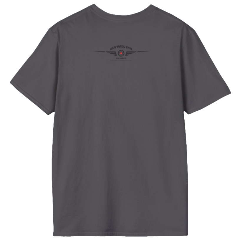 A sport grey Gymstar t-shirt with a graphic print Allwinner in the center, designed for fitness and sports. Rare view.