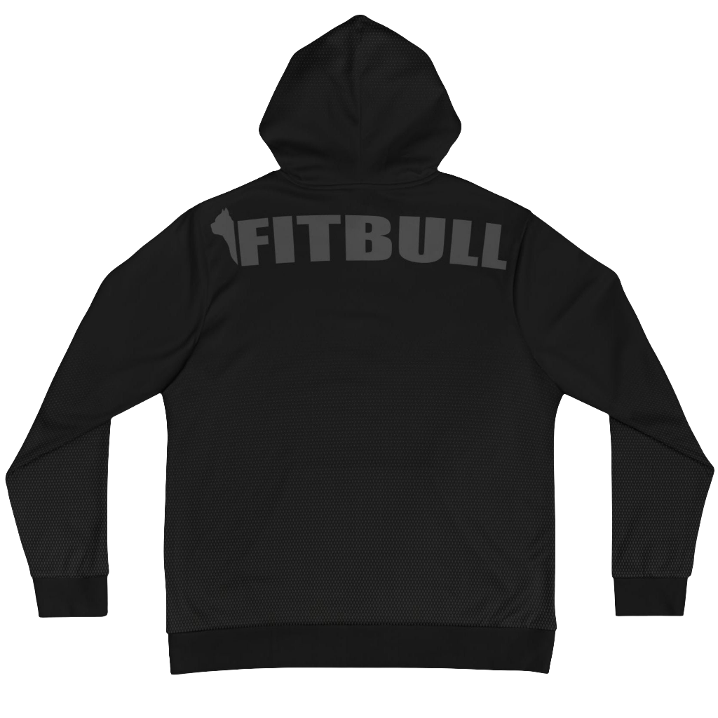a Fitbull black hoodie with motivation Unleash The Beast print ung logo back side view