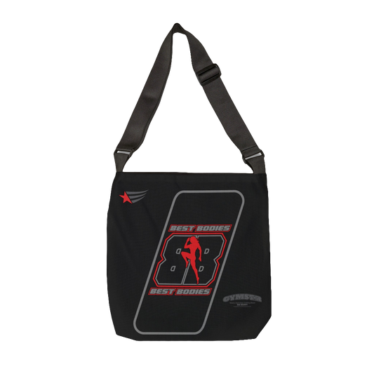 a black sports bag gymstar brandet with Berst Bodies design and gymsar logo view