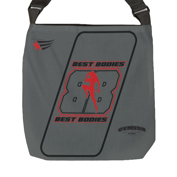a grey sports bag gymstar brandet with Berst Bodies design and gymsar logo 