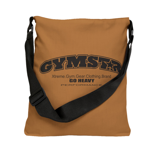 An orange GYMSTAR branded adjustable tote bag with a black strap and black interior lining, designed for fitness and gym activities.